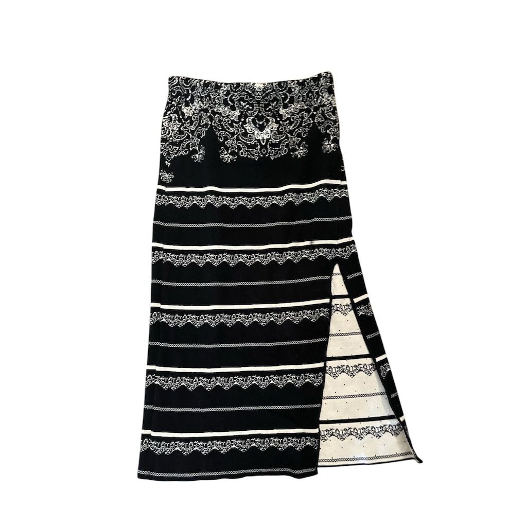 Free People Women's Small Black Geometric Knit Midi Pencil Skirt